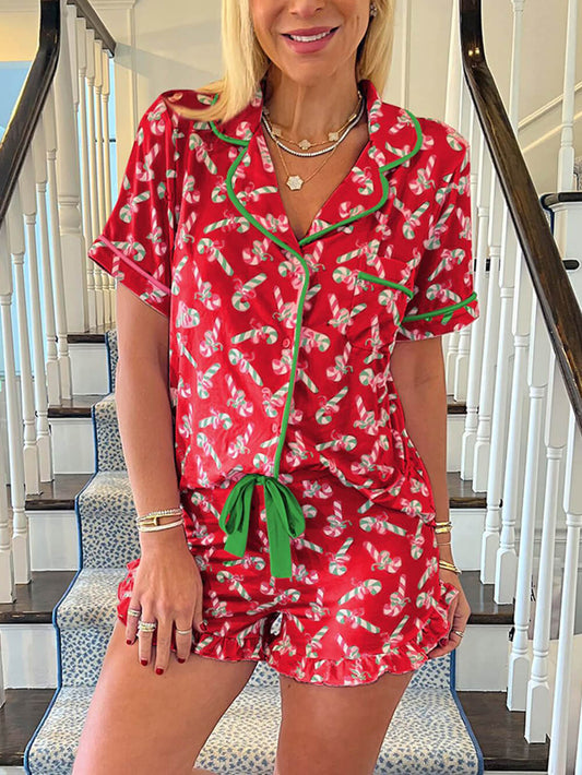 Candy Cane Ruffle Pajama Set
