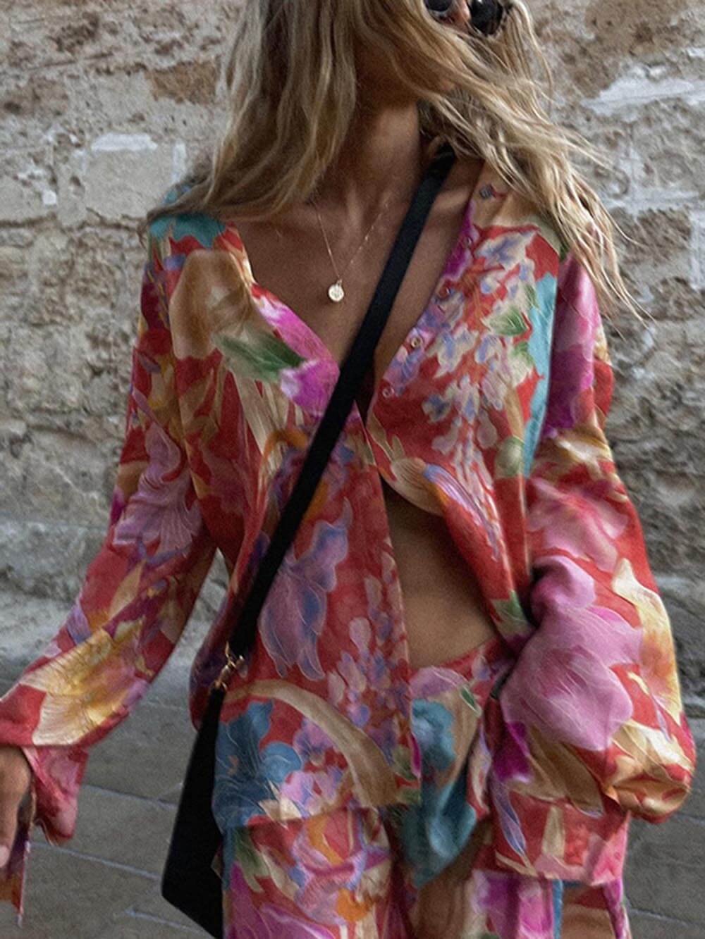 Floral Print Button Down Blouse