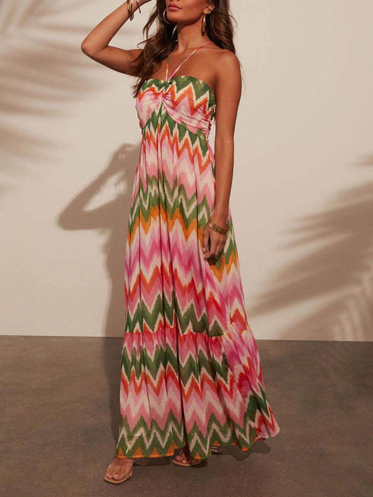 Color-Blocked Sexy Cami Flared Dress
