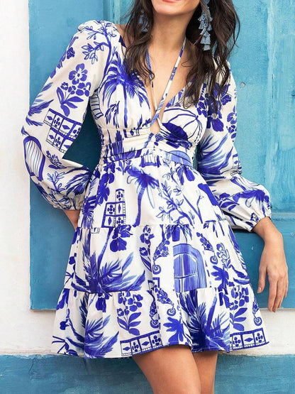Lantern Sleeve Tie Back Dress