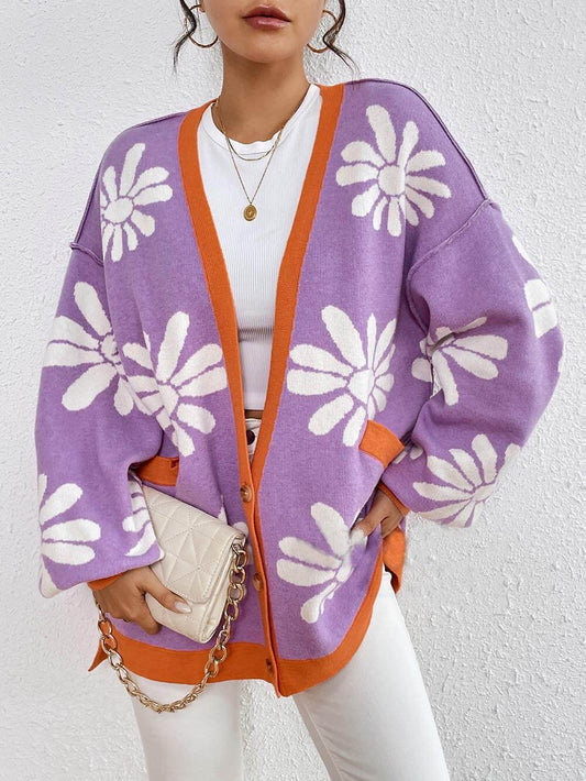V-Neck Printed Knit Cardigan