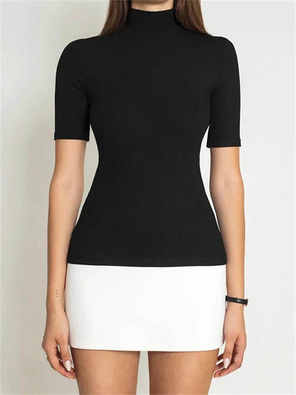 Colorblock Mock Neck Half Sleeve Bodycon Dress