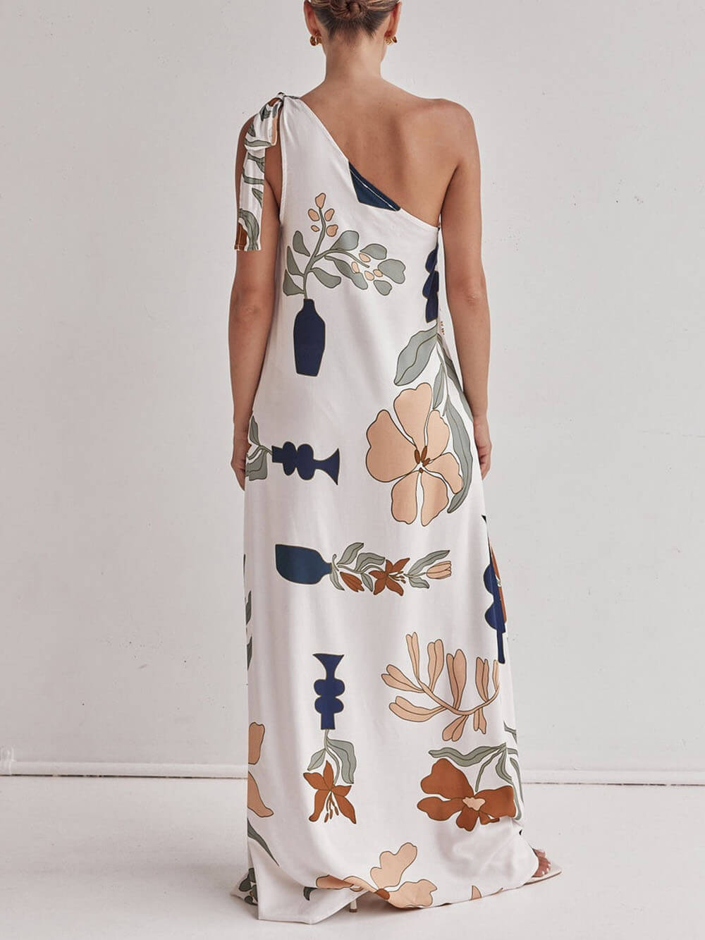 Asymmetric Shoulder Floral Pocket Dress