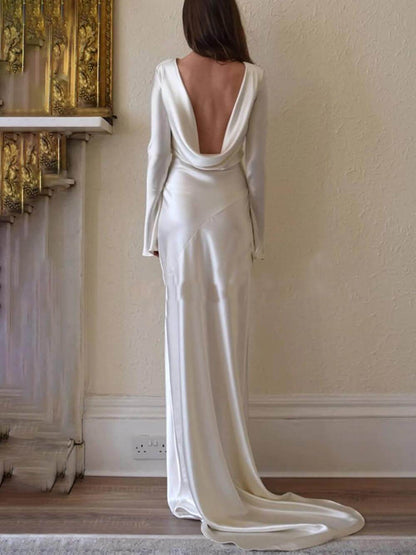 Backless Round Neck Mermaid Maxi Dress
