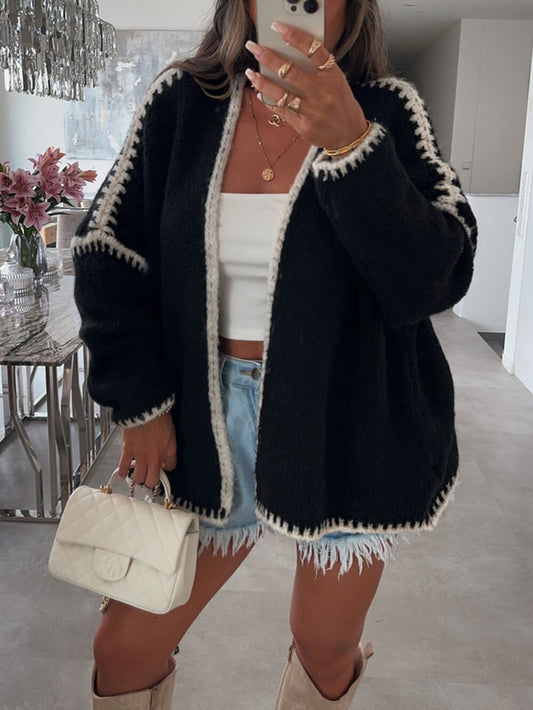 Thick-Knit Loose Wool-Effect Cardigan