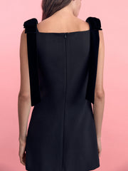 Bow Strap Straight Neckline Mini Dress