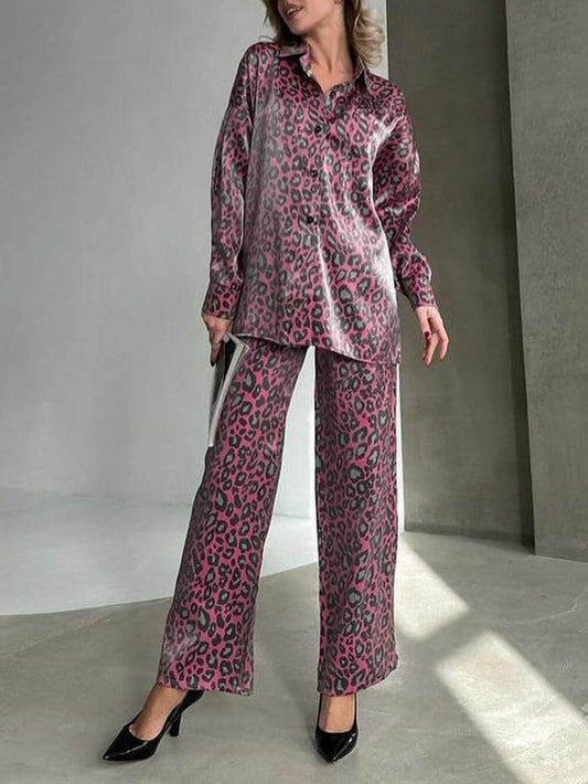 Elastic Waist Leopard Pants Set