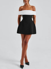 Elegant Sexy One-Shoulder Contrast Bow Dress