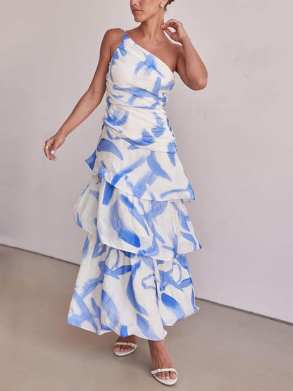 Elegant One-Shoulder Cami Floral Dress