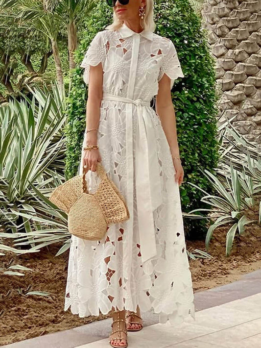Lace Cardigan Button-Down Dress