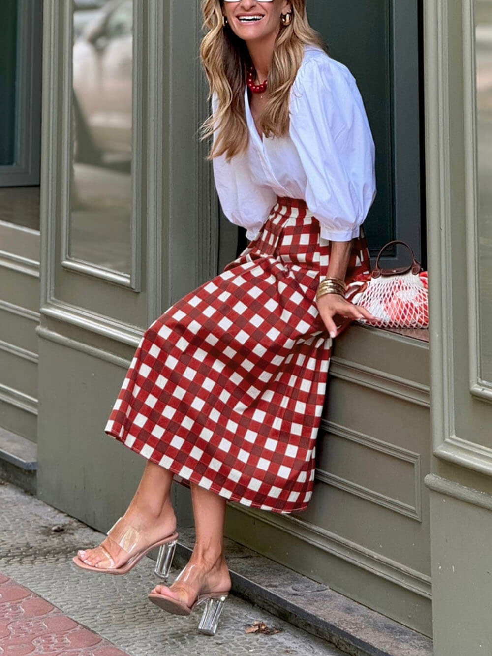 Plaid High Waist Maxi Skirt