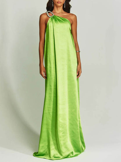 Charming Satin One Shoulder Loose Maxi Dress