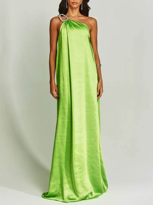 Charming Satin One Shoulder Loose Maxi Dress