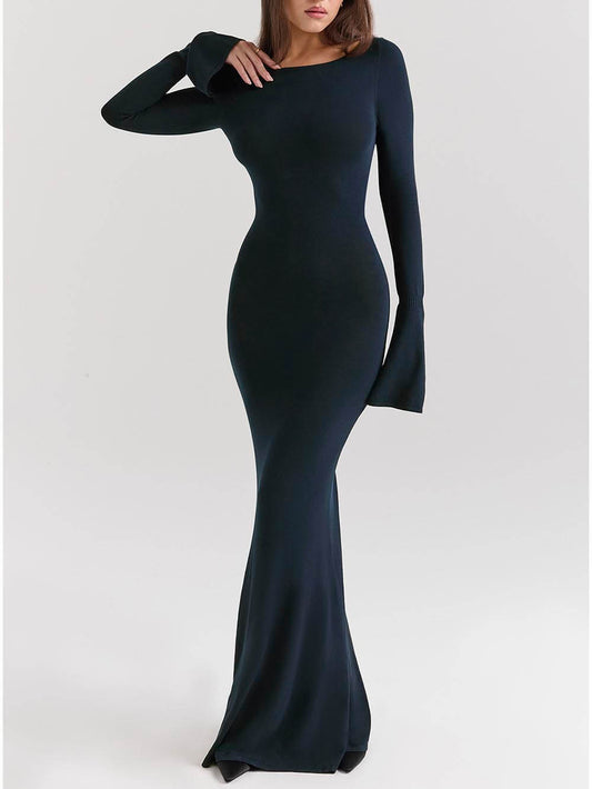 Elegant Midnight Blue Backless Fitted Dress