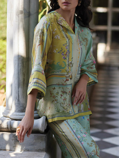 Digital Print Wide Leg Pants