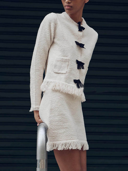 Knitted Bow Jacket Two-piece Set