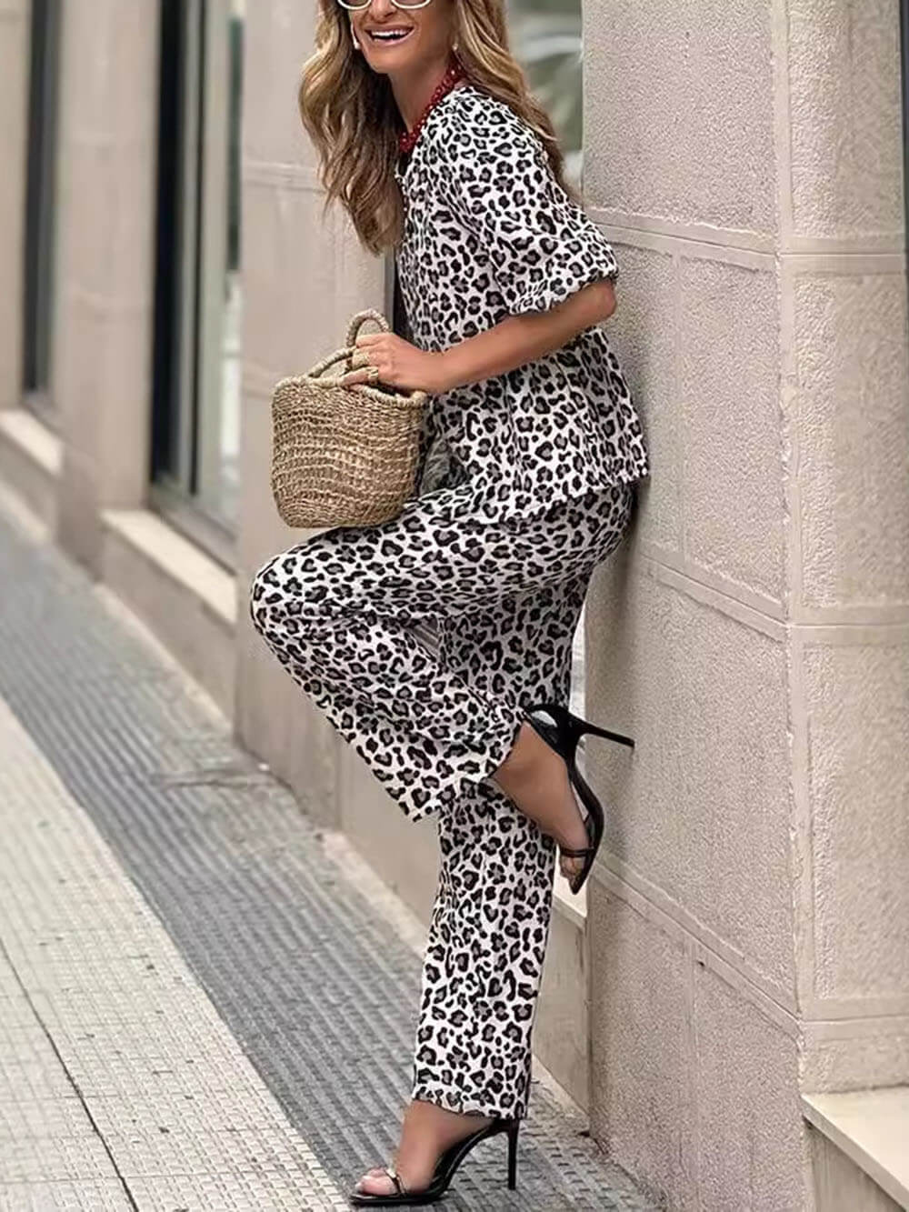 Casual Leopard Print Two-piece Set