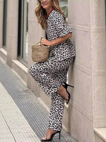 Casual Leopard Print Two-piece Set