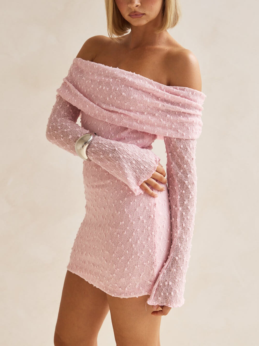 Sexy Knit Hollow Off-Shoulder Mini Dress