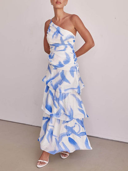 Elegant One-Shoulder Cami Floral Dress