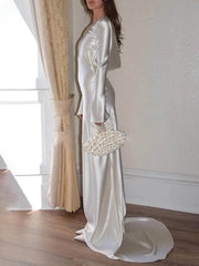 Backless Round Neck Mermaid Maxi Dress