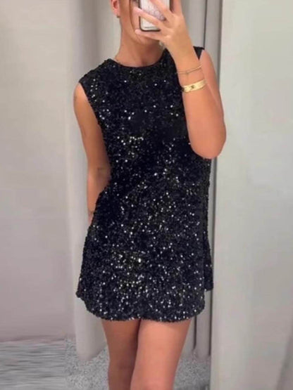 Sequined Tie-Back Bow Detail Mini Dress