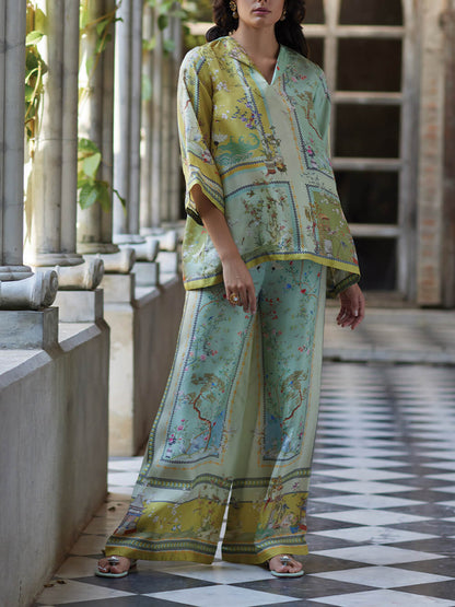 Digital Print Wide Leg Pants