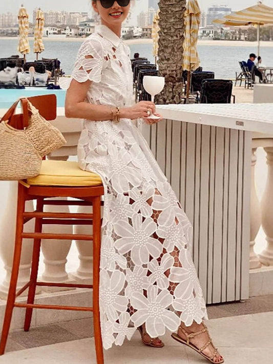 Lace Cardigan Button-Down Dress