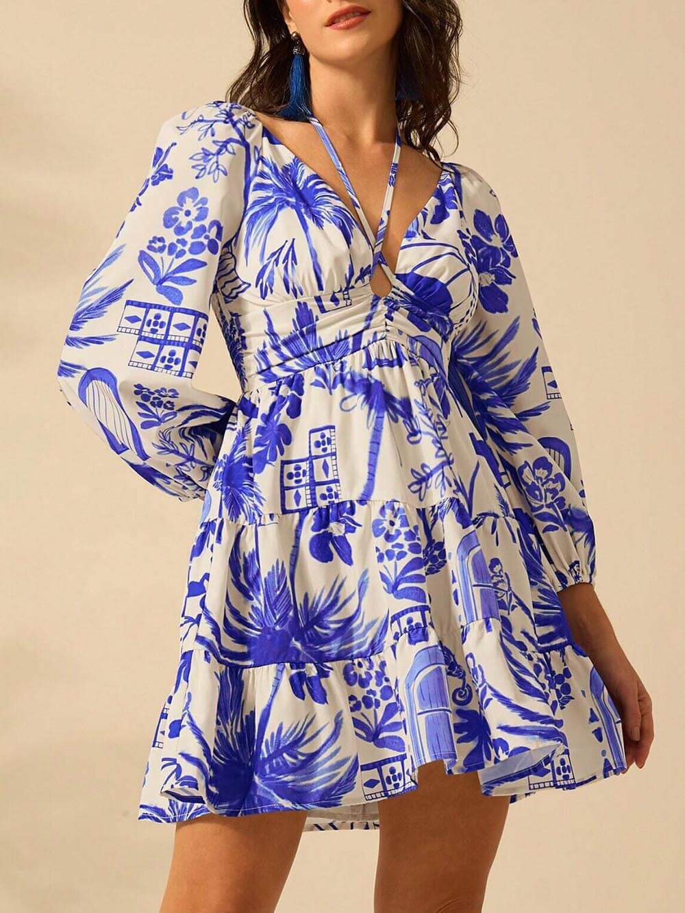 Lantern Sleeve Tie Back Dress