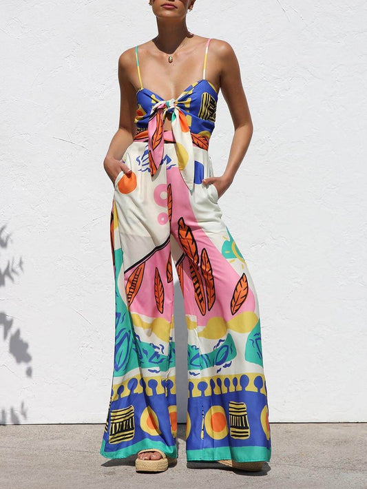 Ethnic Print Suspender Jumpsuit