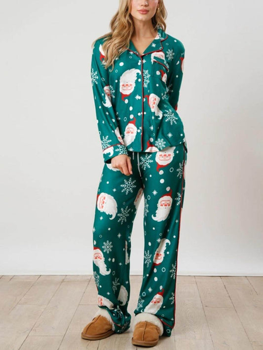 Santa Snowflake Print Pajama Set