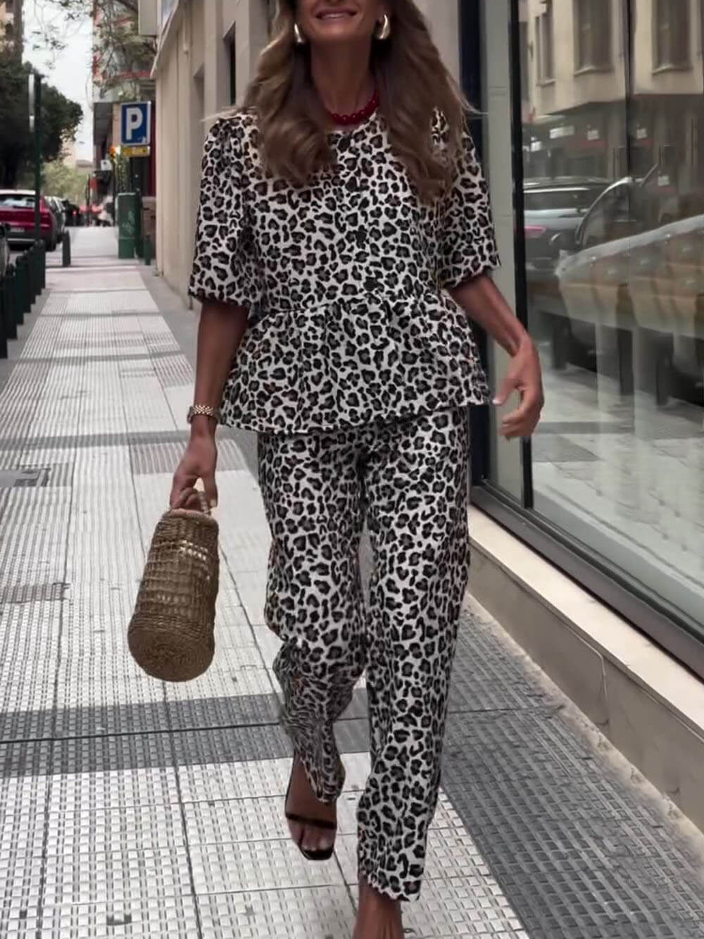 Casual Leopard Print Two-piece Set