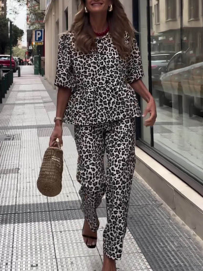 Casual Leopard Print Two-piece Set
