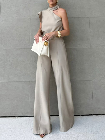 Ruffle Halter Top & Straight Pants Set