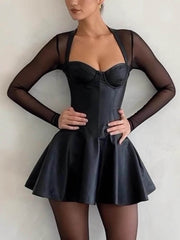 Long Sleeve Colorblock Corset Dress