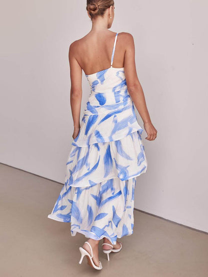 Elegant One-Shoulder Cami Floral Dress