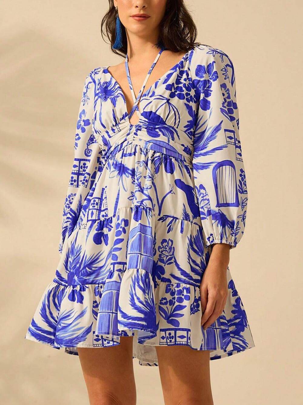 Lantern Sleeve Tie Back Dress