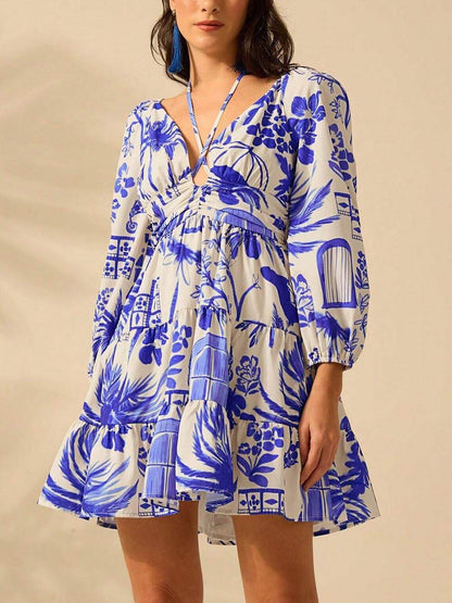 Lantern Sleeve Tie Back Dress
