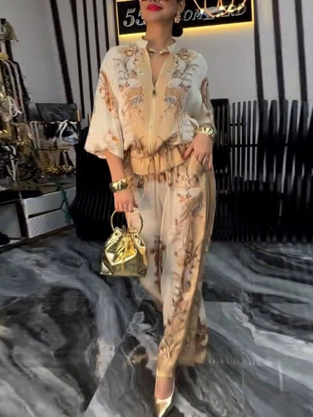 Floral Print Baseball Jacket