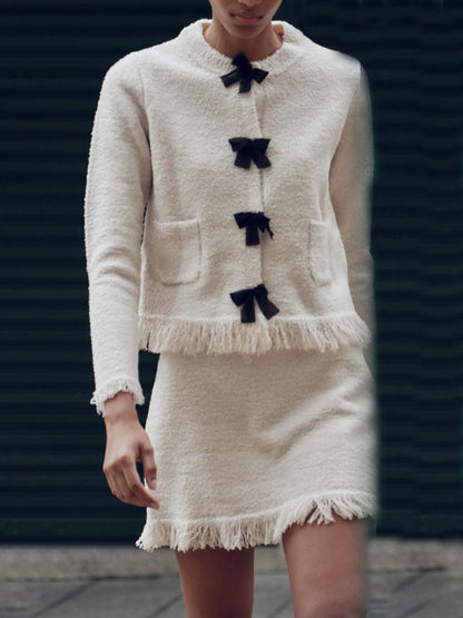 Knitted Bow Jacket Two-piece Set