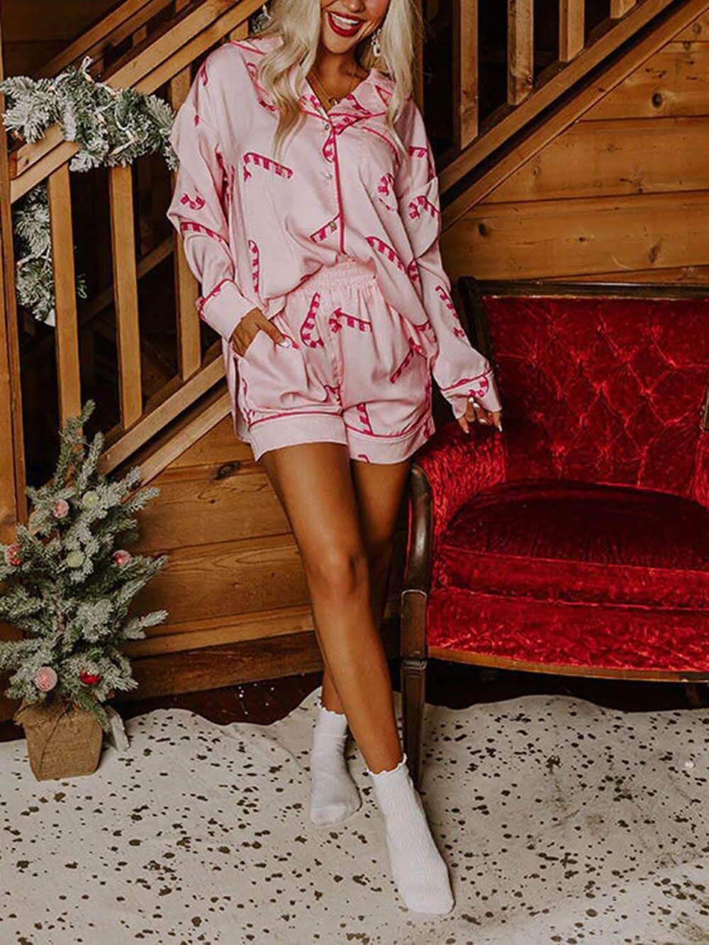 Christmas Satin Print Pajama Set