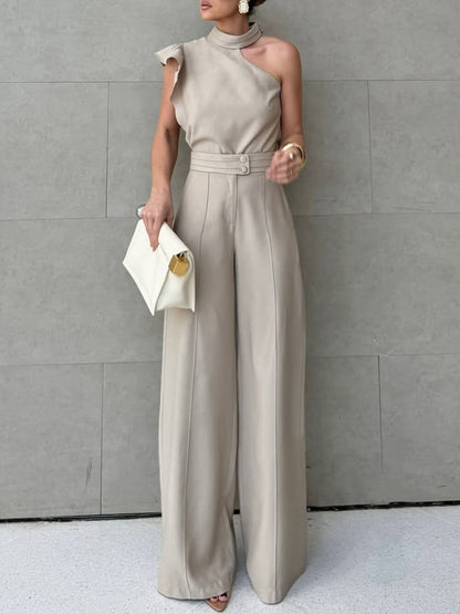 Ruffle Halter Top & Straight Pants Set