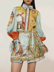 Fashionable Casual Unique Pattern Printed Linen Dress