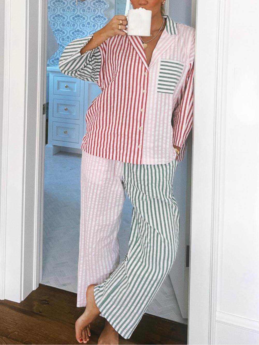 Colorblock Stripe Pajama Set
