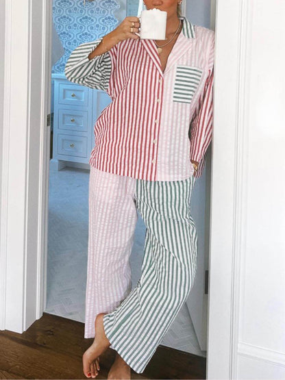 Colorblock Stripe Pajama Set