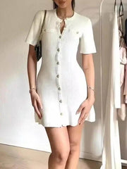 Delicate Short Sleeve Buttoned Knit Mini Dress