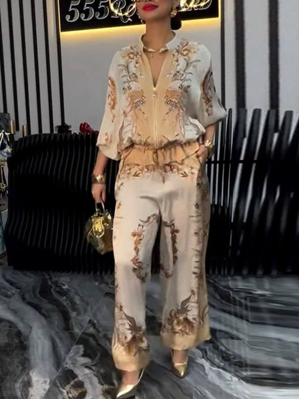 Floral Print Baseball Jacket