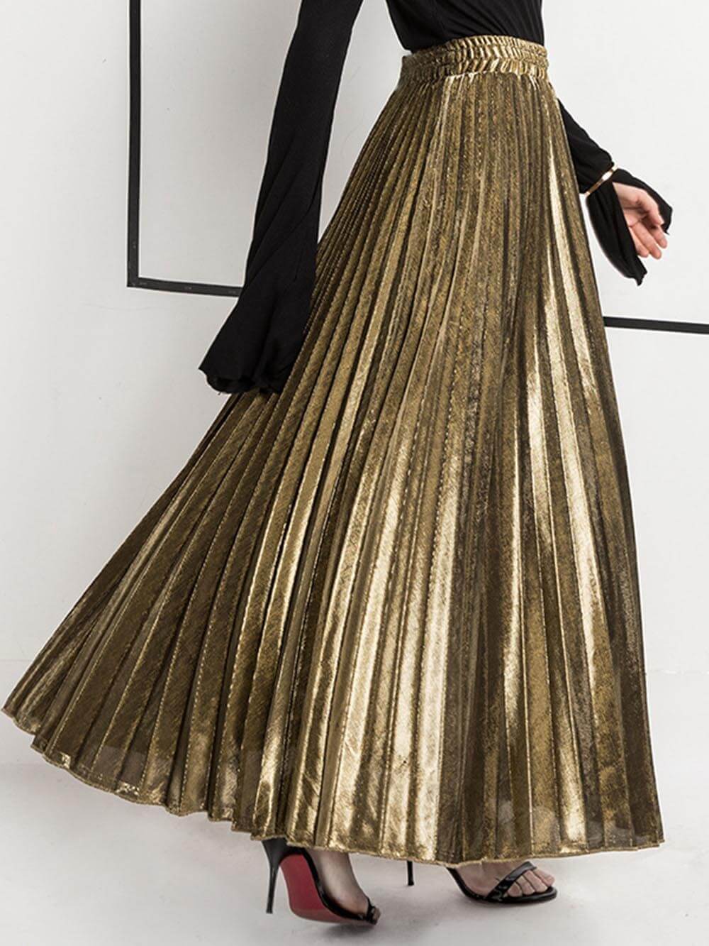 Retro Pleated A-Line Skirt