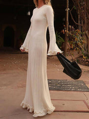 Ruched Backless Long Sleeve Dress