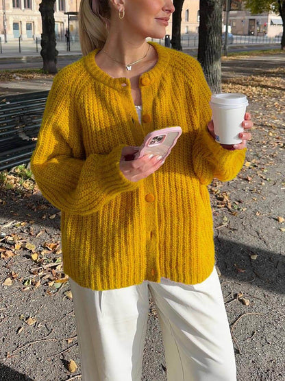Solid Color Loose Knit Cardigan